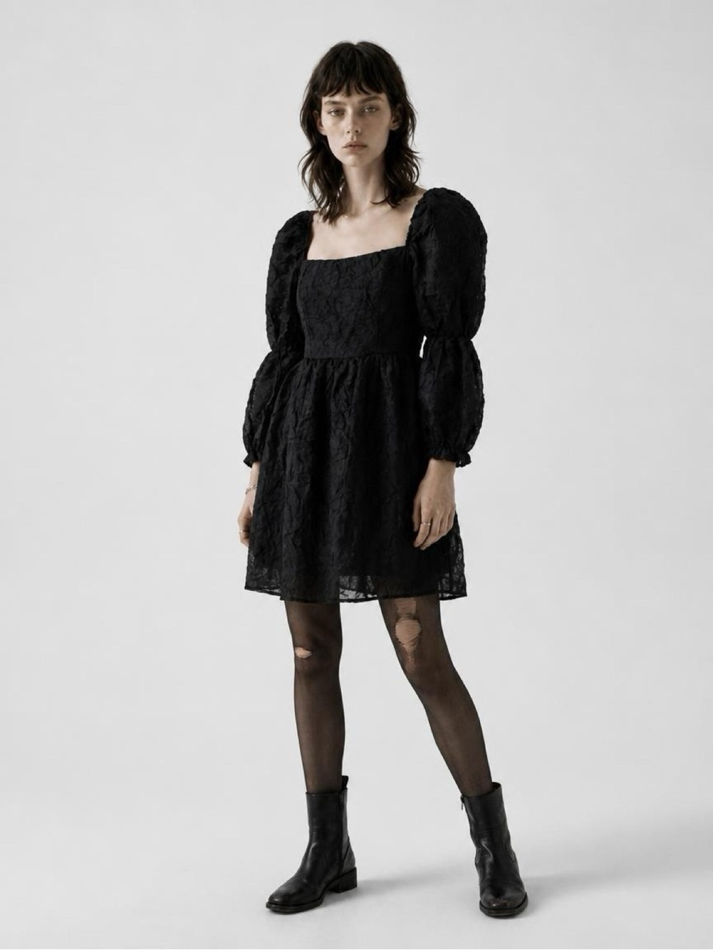 NWT Whimsigoth Grunge Black Puff Sleeve Lace Babydoll Dress Size M Honey & Rosie